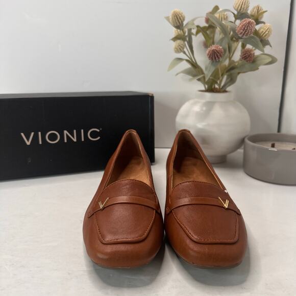 Vionic Hayes Skimmers Leather Loafer Flats Tan J0816L4201 Women's 8M NWB Comfort - Picture 2 of 11